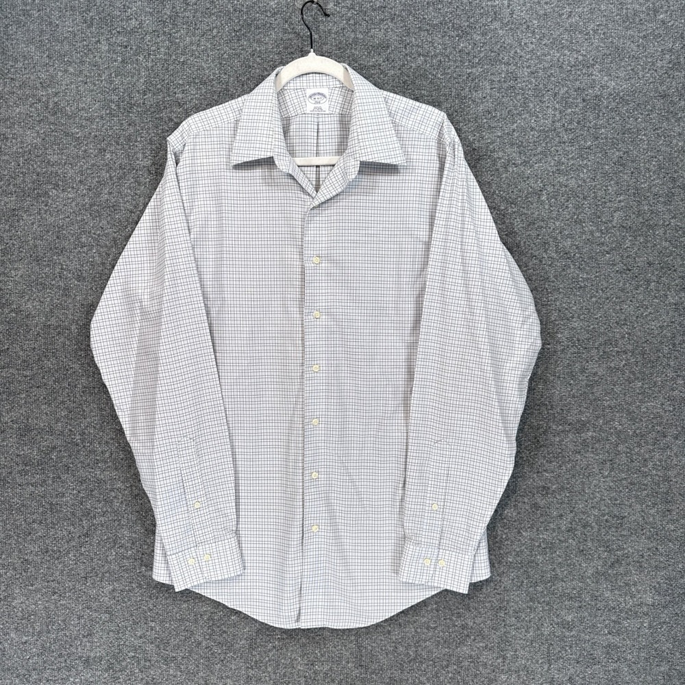 Brooks Brothers Shirt Mens 16 6/7 Blue Check Slim Fit Non Iron Cotton Button Up